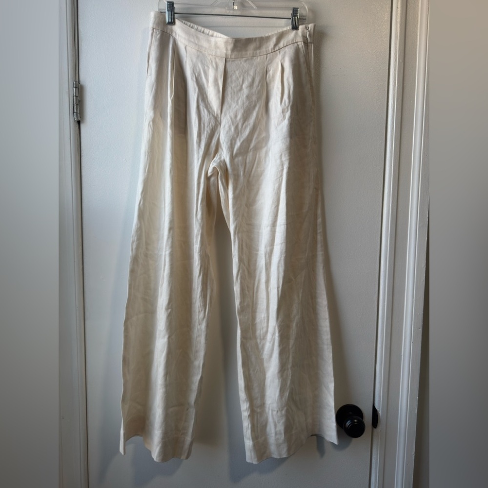 J. Jill Pleated Linen Viscose Blend Cream  Pants
